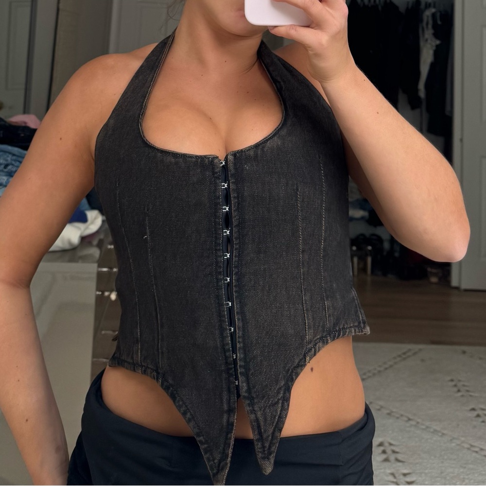 Stylish Black Denim Halter Top
